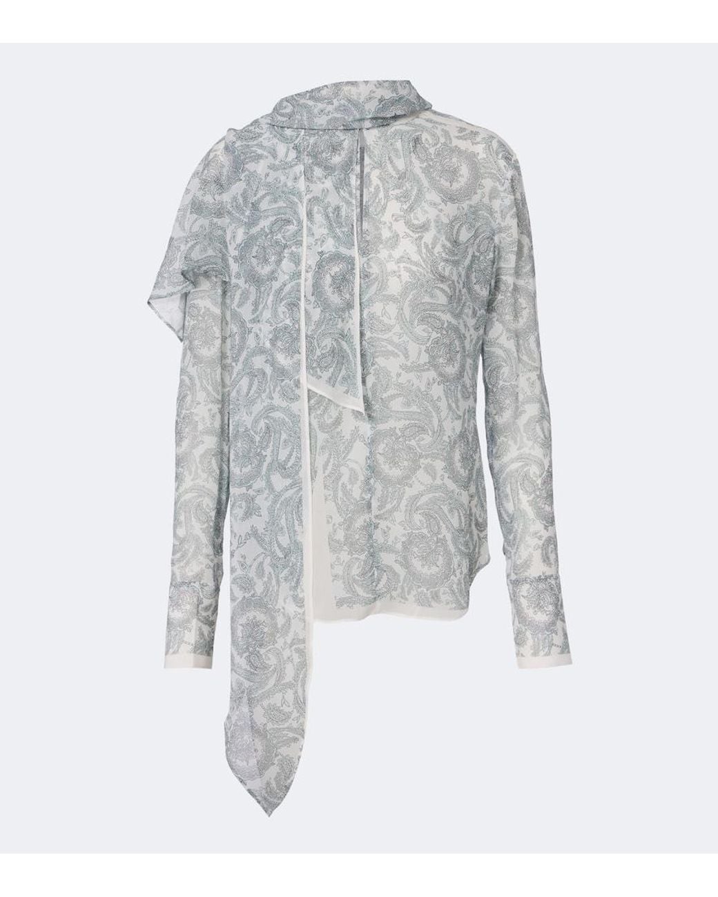 Acne Blue Caped Paisley Silk Crepe Blouse