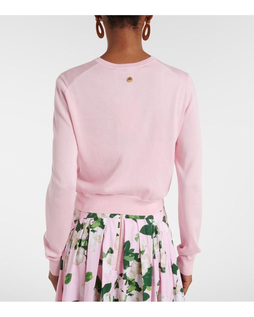 Carolina Herrera Pink Cropped Silk And Cotton Cardigan
