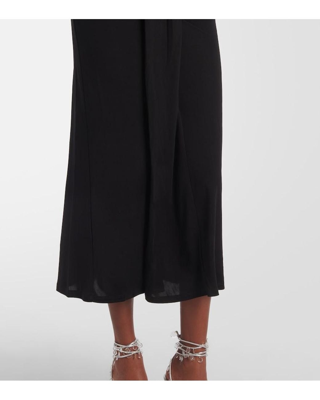 Staud Black Ruched Jersey Midi Dress