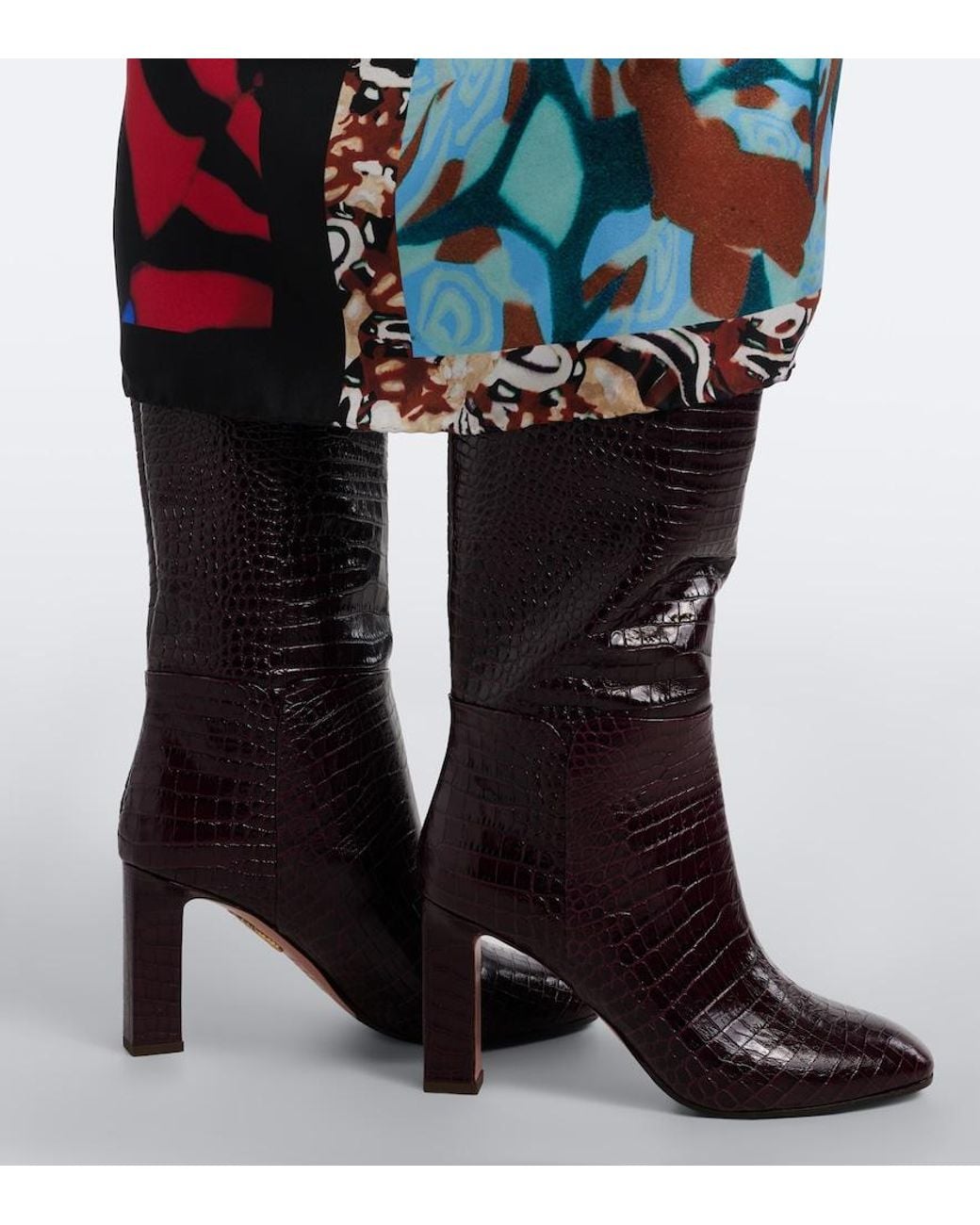 Aquazzura Purple Sellier Croc-Effect Leather Knee-High Boots