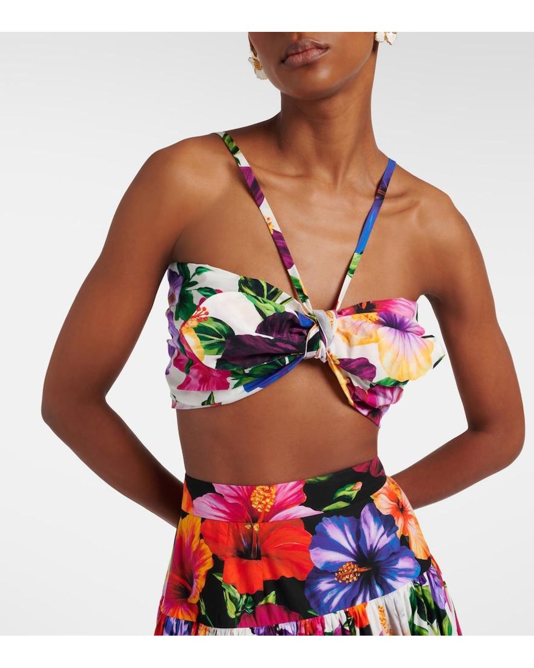 Dolce & Gabbana Multicolor Bow-Detail Floral Cotton Bra Top