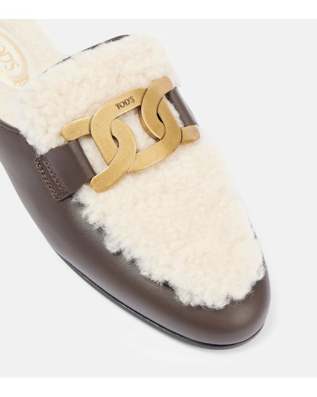 Tod's White Catena Shearling And Leather Mules