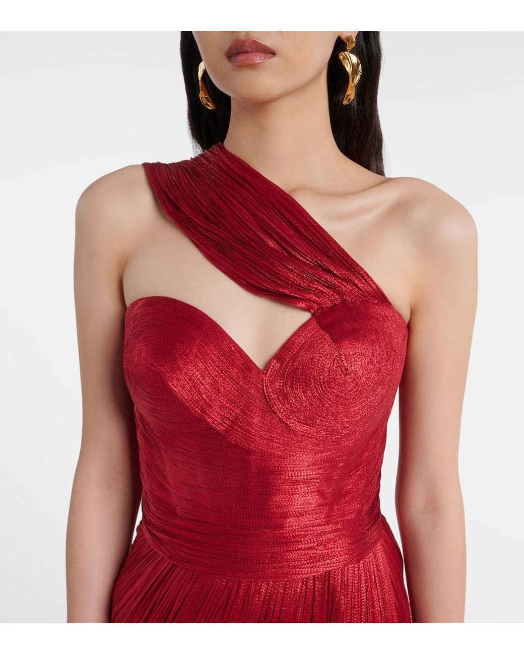 Maria Lucia Hohan Red Claudine Scarf-Detail Silk Mousseline Gown