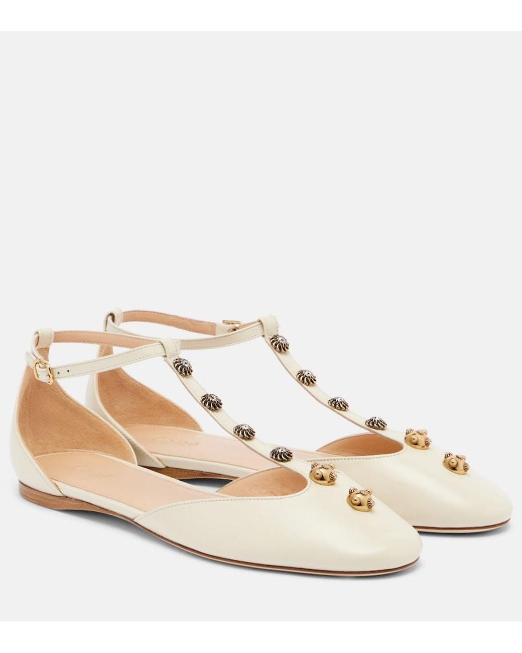 Chloé Natural Celeste Embellished Leather Flats