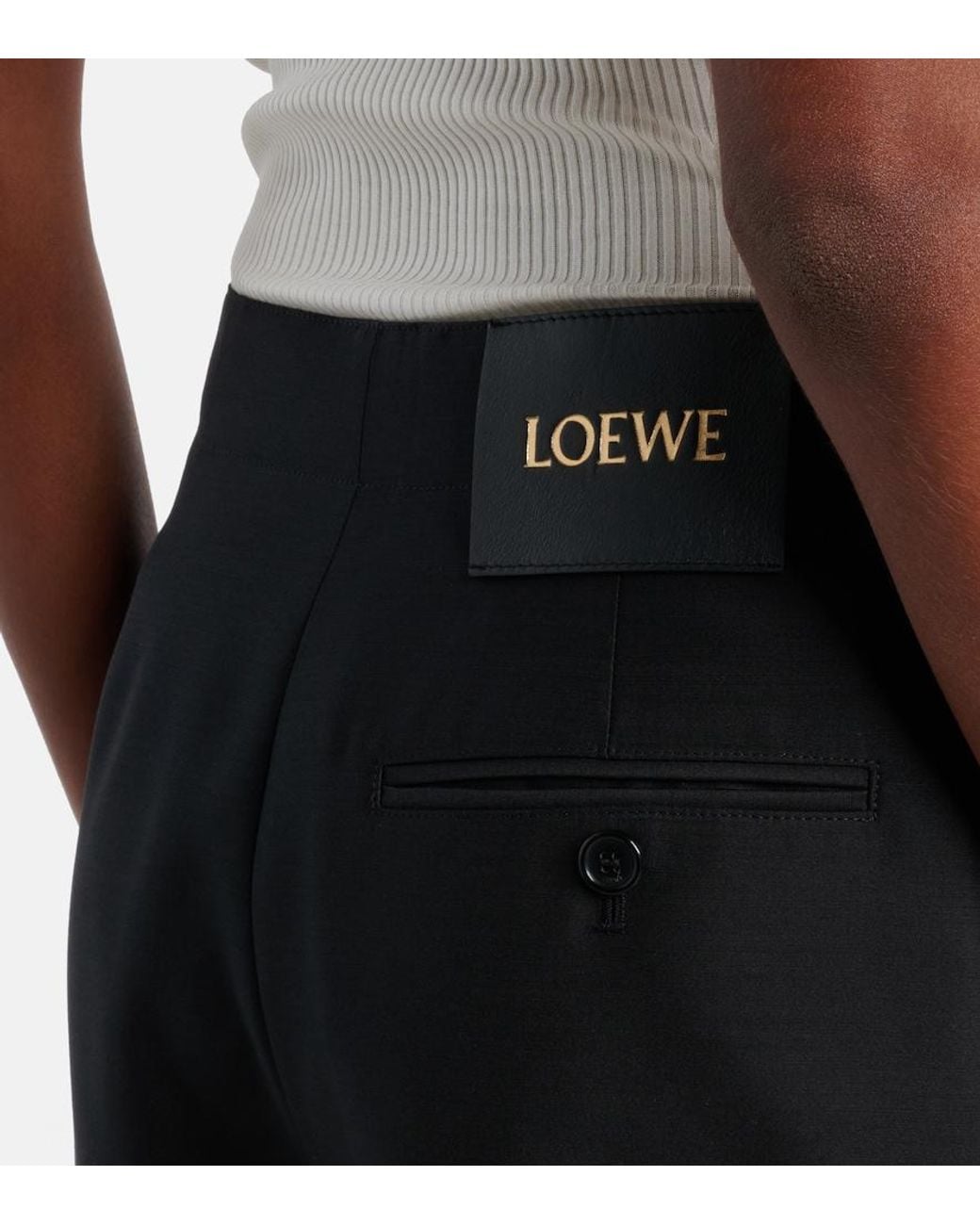 Loewe Black Gathered Wool And Silk Wide-Leg Pants