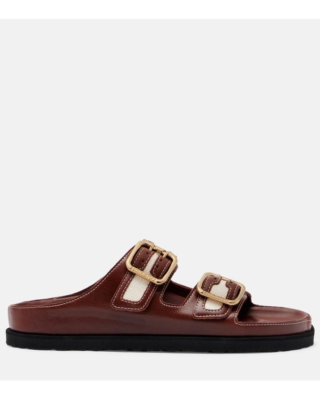 Birkenstock Brown Arizona Leather And Canvas Sandals