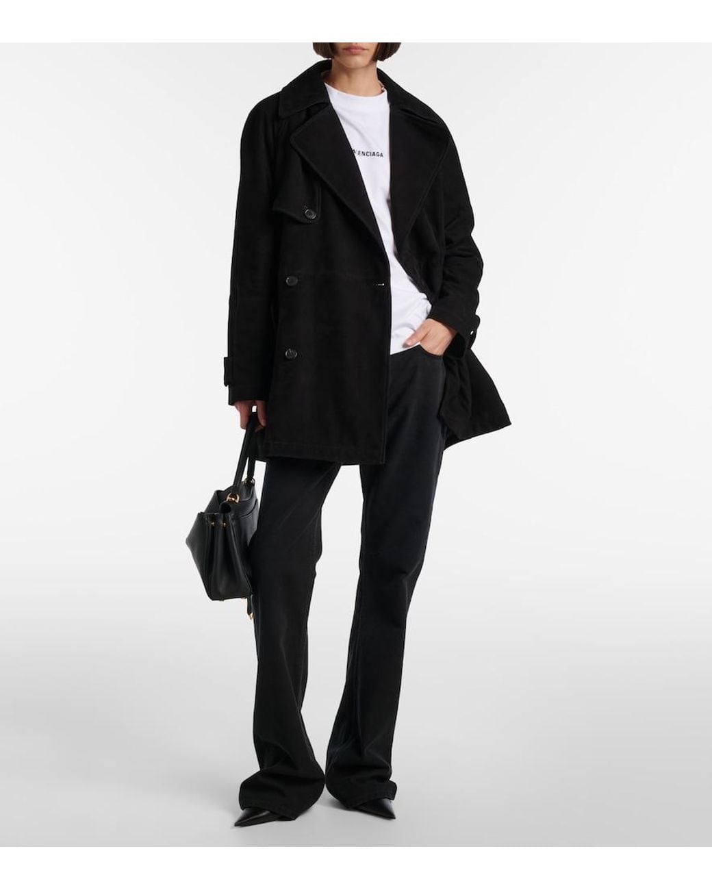 Balenciaga Black Suede Trench Coat