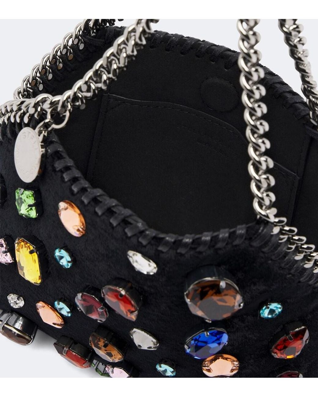 Stella McCartney Black Falabella Tiny Embellished Velvet Shoulder Bag