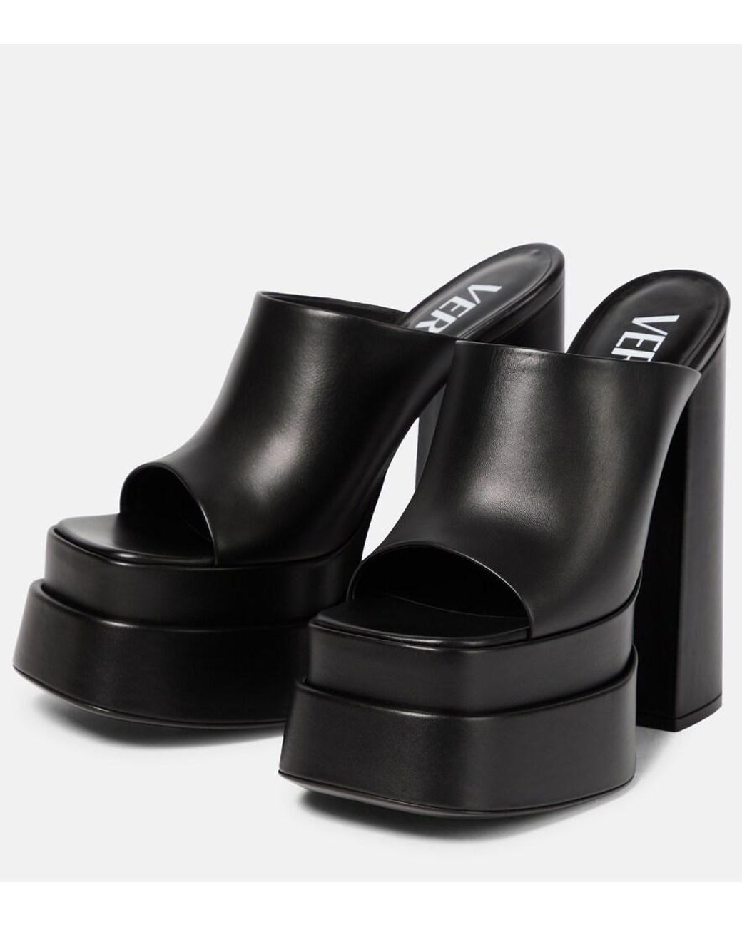 Versace Black Leather Platform Sandals