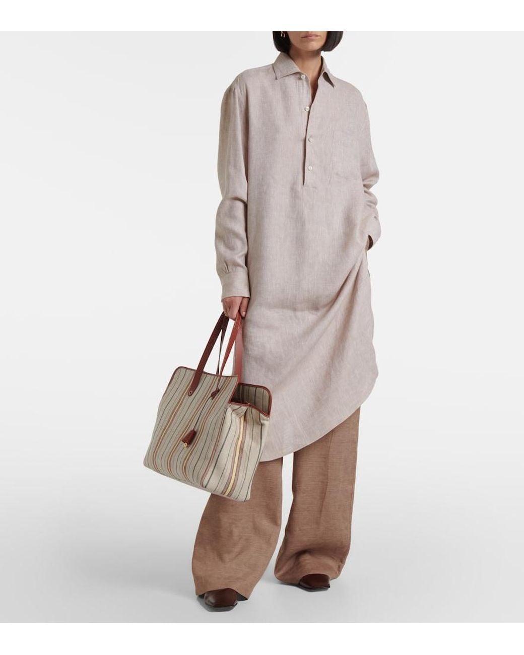 Loro Piana Natural Lora Linen Shirt Dress
