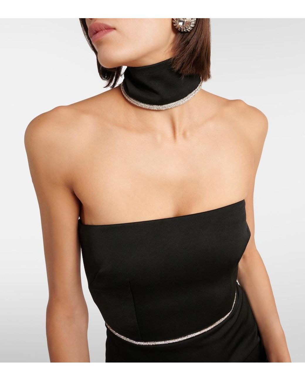 Alex Perry Black Crystal-Embellished Satin Midi Dress