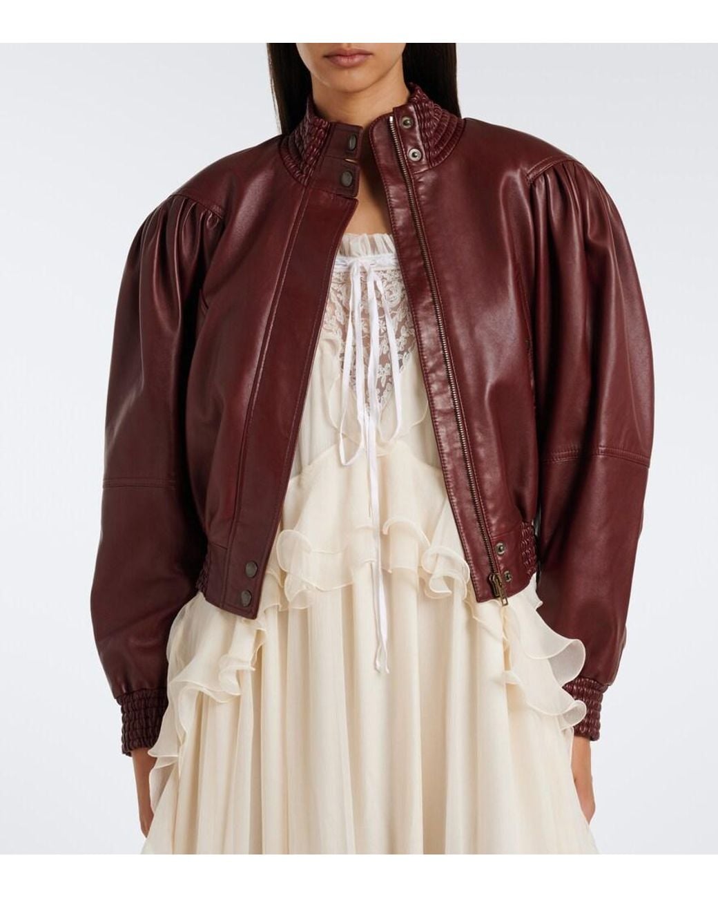 Chloé Red Draped Cropped Leather Jacket