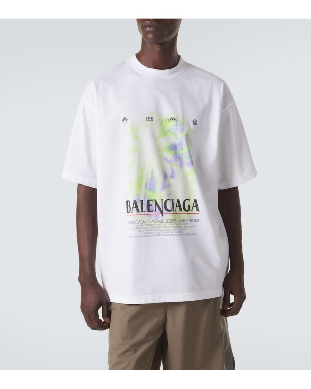 Balenciaga White Printed Cotton Jersey T-Shirt for men