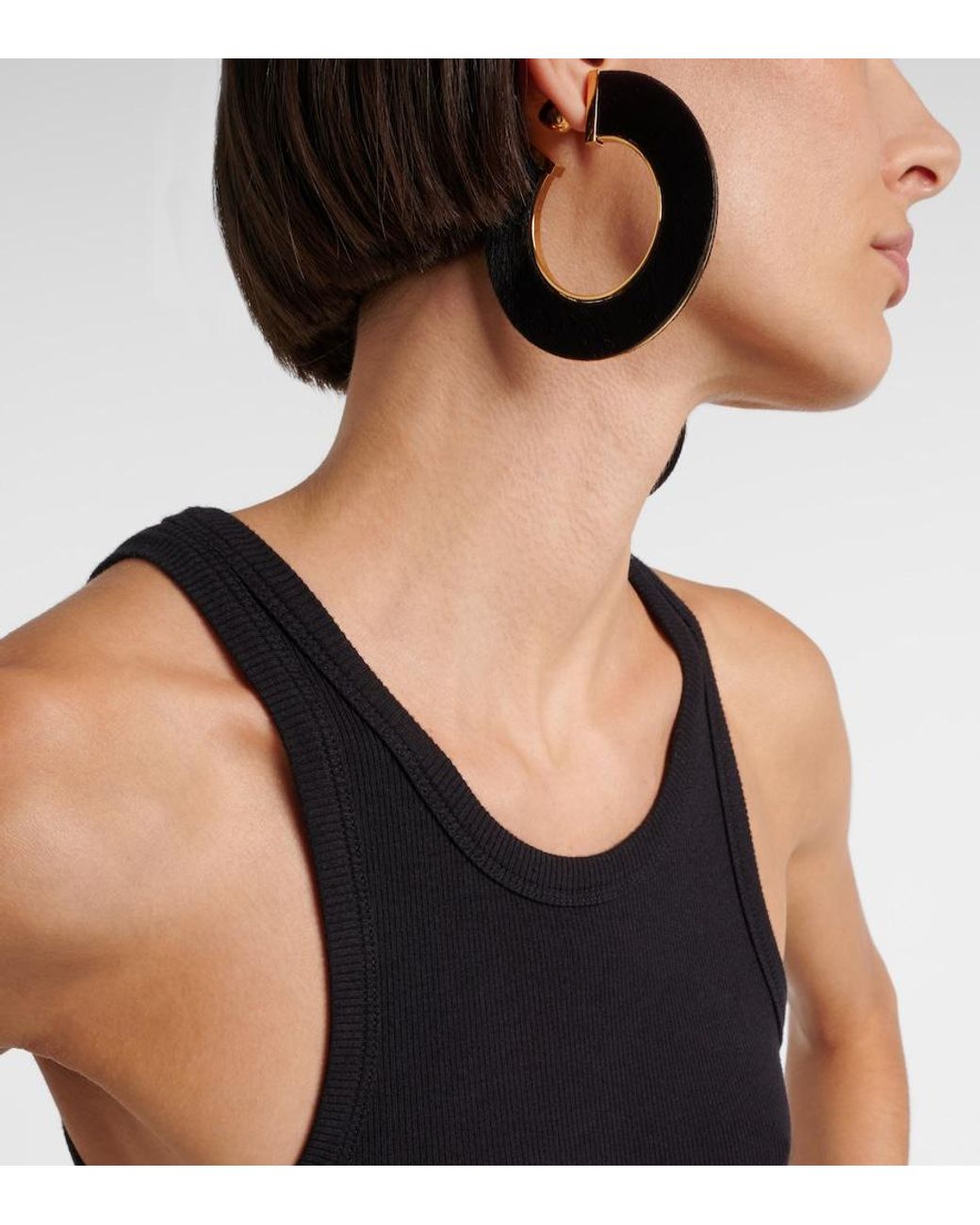 Alaïa Black Blade Medium Leather Hoop Earrings