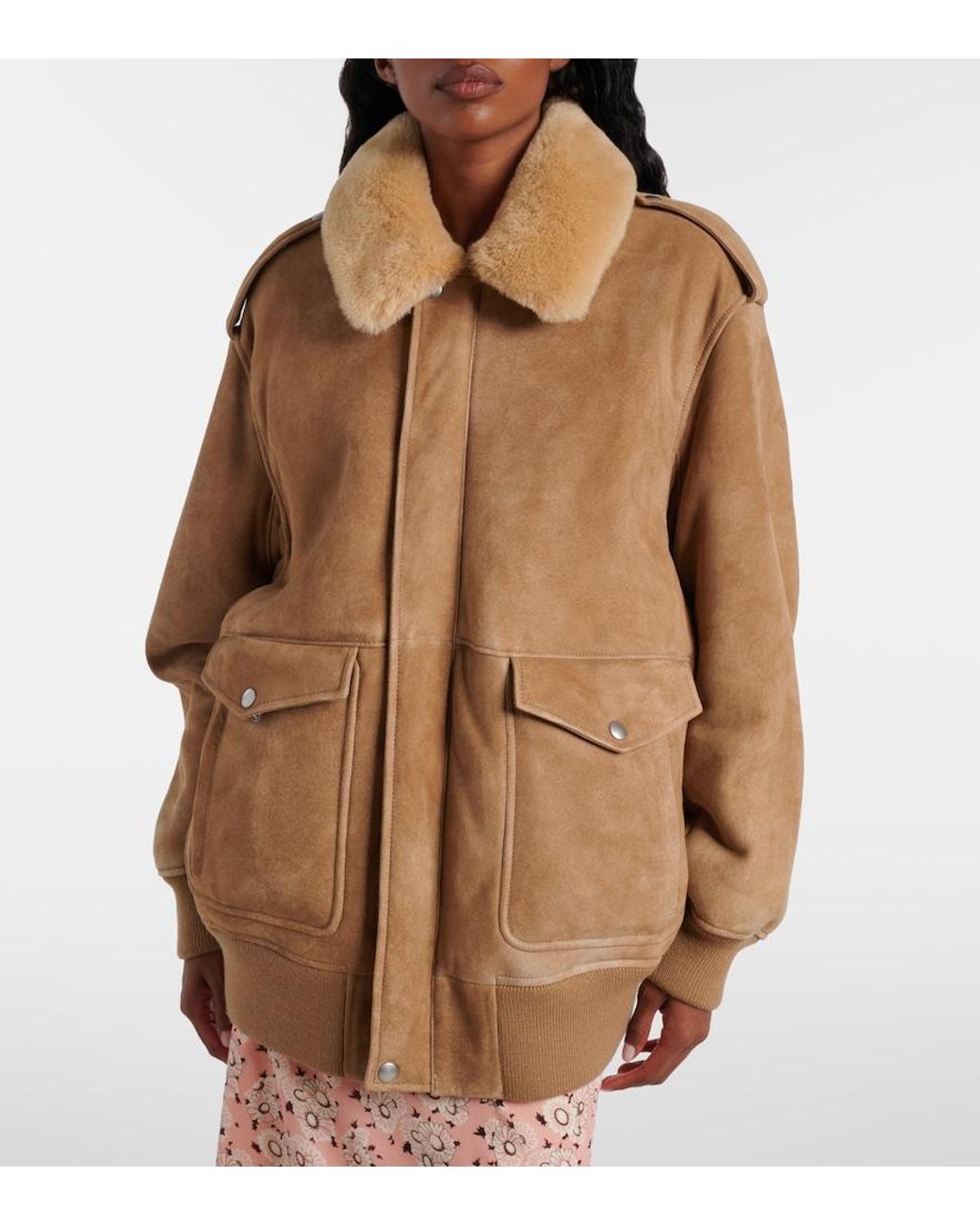 Prada Brown Shearling-Trimmed Suede Jacket