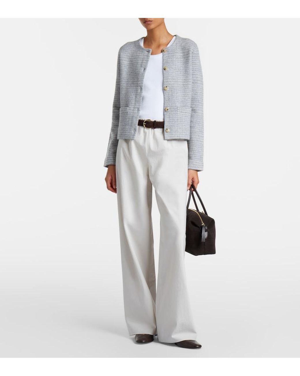 Vince Gray Checked Wool And Cashmere Cardigan