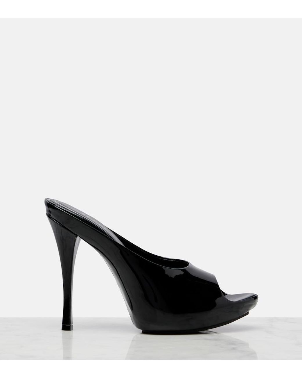 Gucci Black Viv Patent Leather Platform Mules