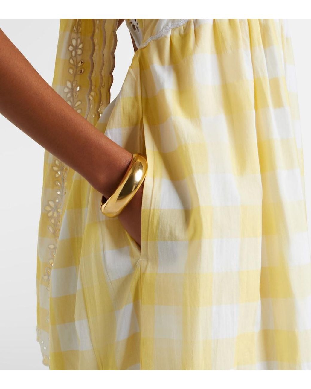Juliet Dunn White Embroidered Checked Cotton Midi Dress