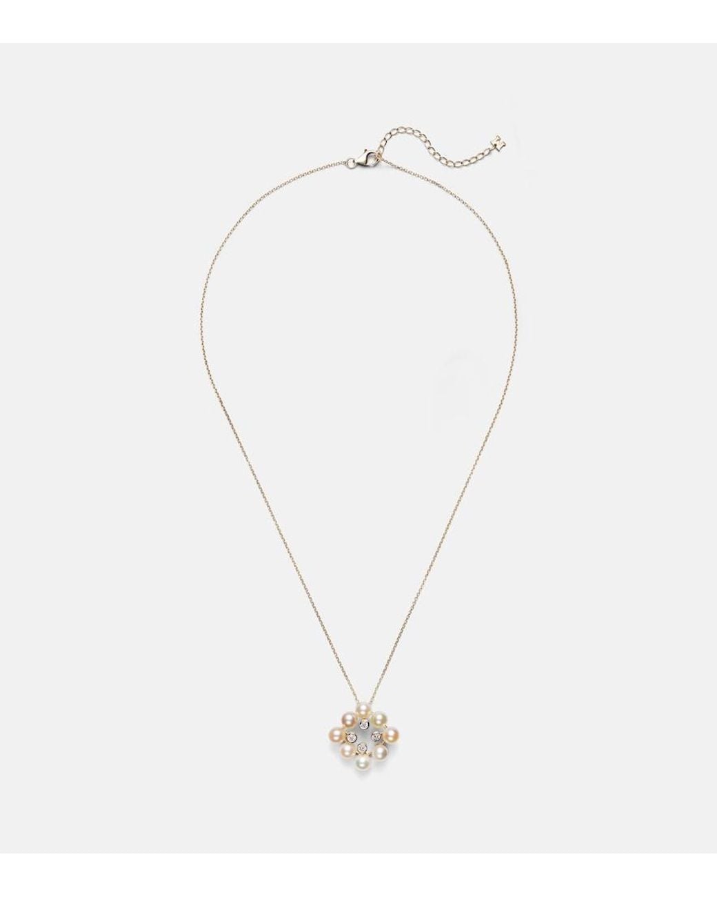 Mateo White Cluster 14Kt Pendant Necklace With Pearls And Diamonds