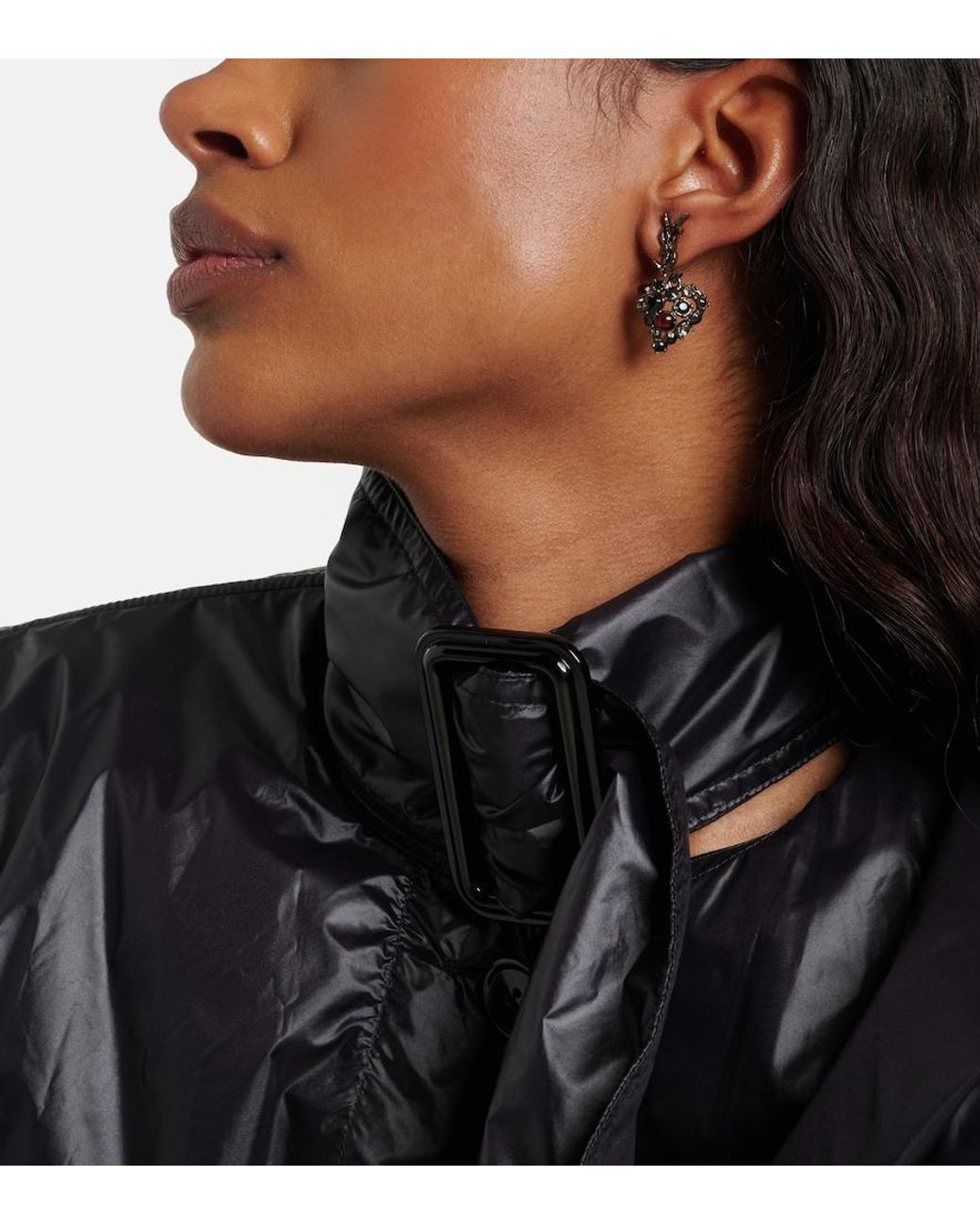 Saint Laurent White Cassandre Embellished Drop Earrings