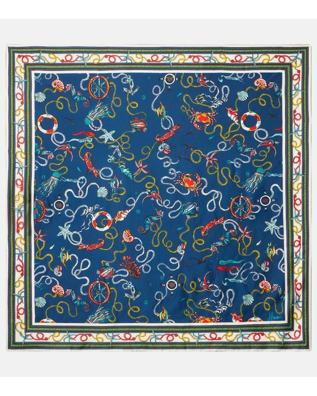 ALÉMAIS Blue Printed Silk Twill Scarf