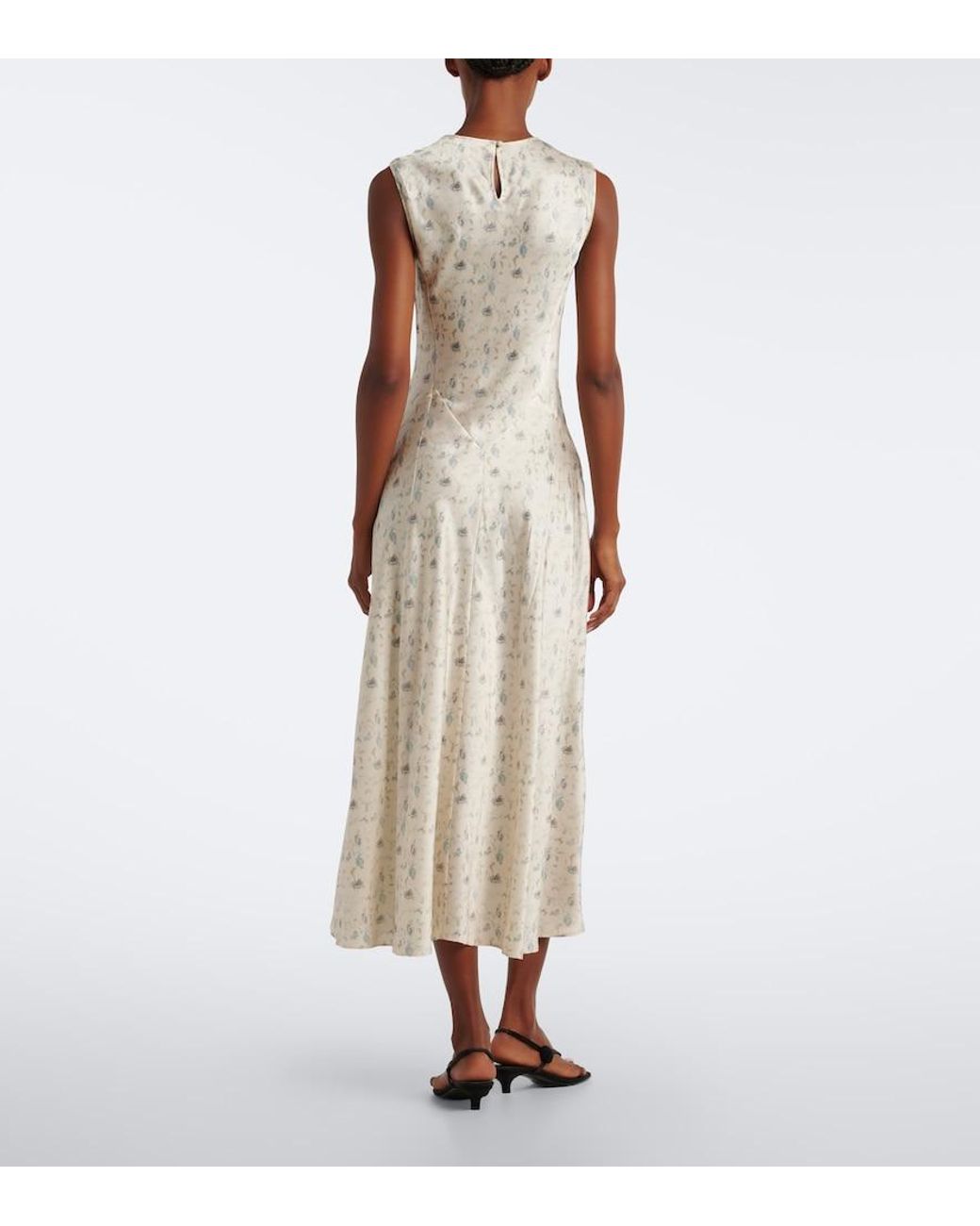 Doen White Adelana Floral Silk Midi Dress