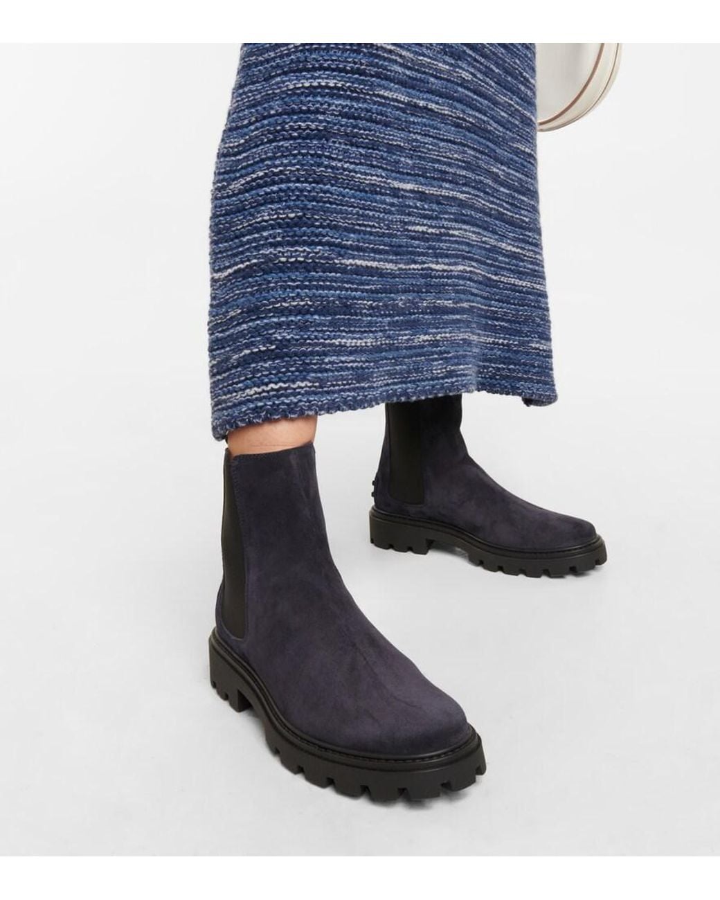 Tod's Blue Suede Chelsea Boots