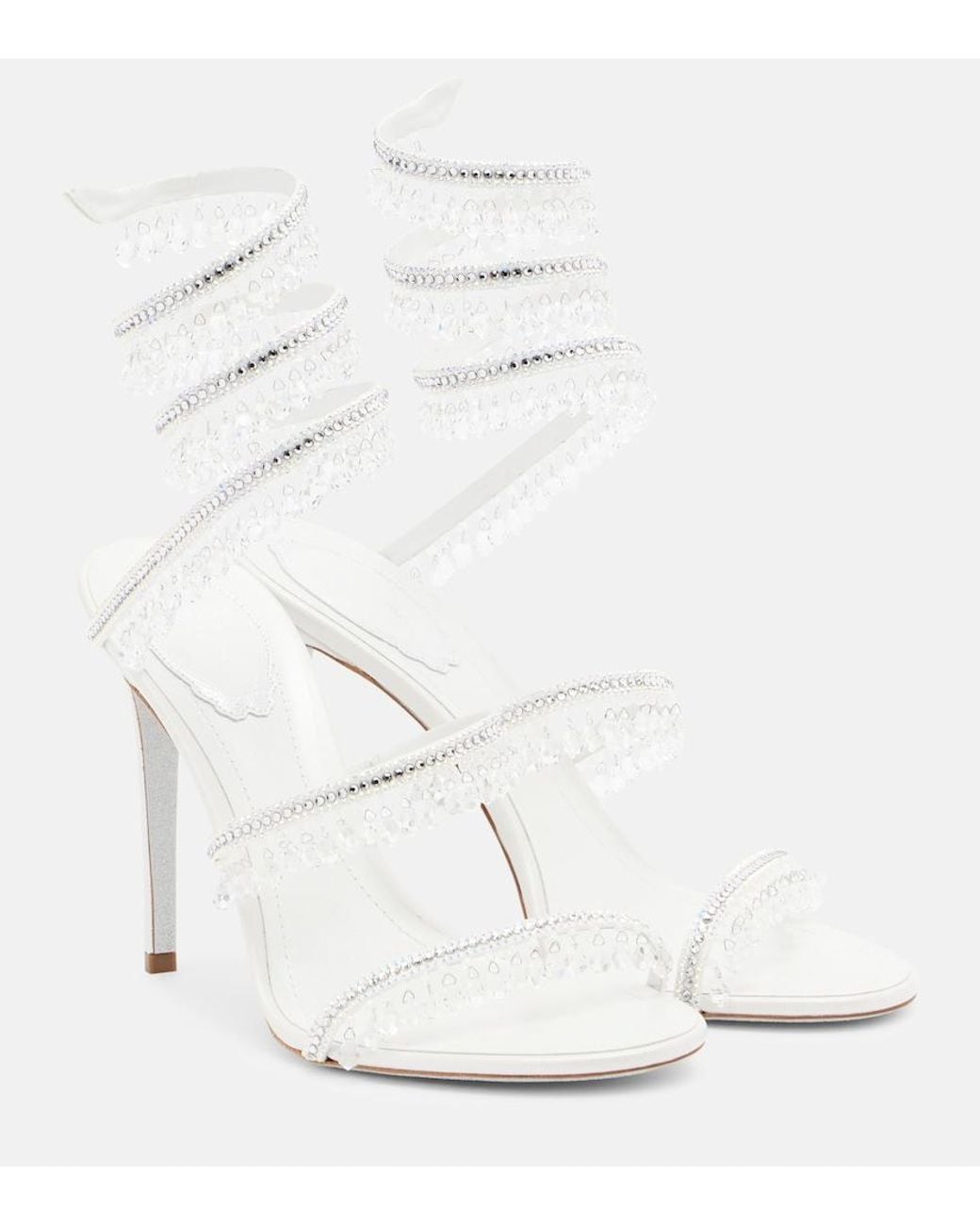 Rene Caovilla White Chandelier Embellished Satin Sandals
