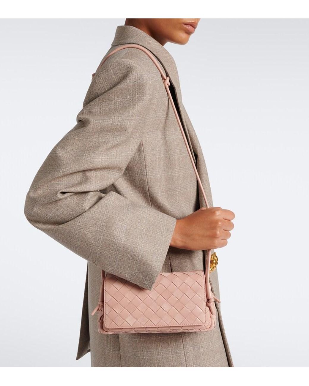 Bottega Veneta Pink Notturno Intrecciato Leather Crossbody Bag