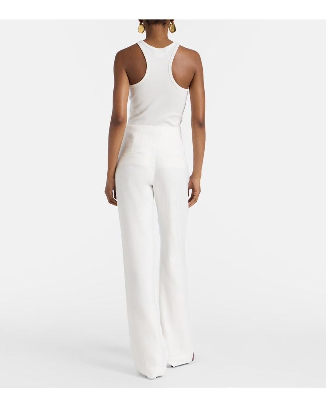 Veronica Beard White Jude Linen-Blend Wide-Leg Pants