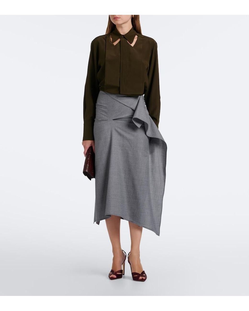 Victoria Beckham Green Cutout Silk Crepe De Chine Blouse