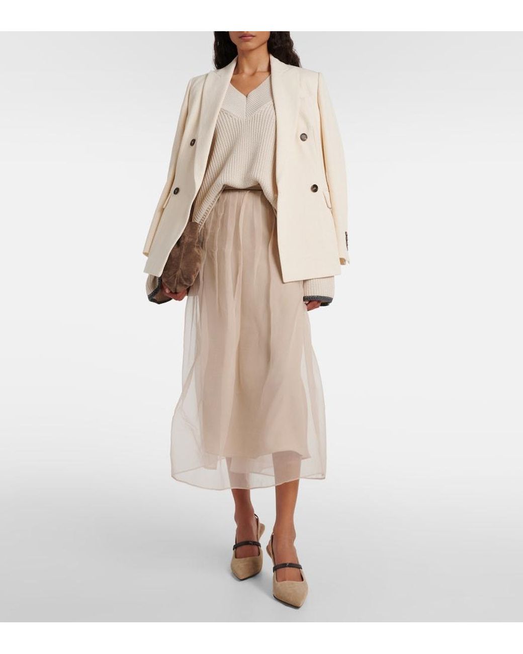 Brunello Cucinelli Natural Monili Suede Slingback Pumps