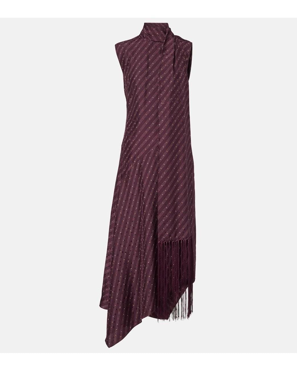 Acne Studios Asymmetric Fringed Silk Midi Dress in Purple | Lyst
