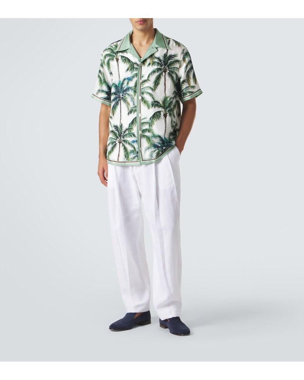 Dolce & Gabbana Green Printed Silk Twill Shirt for men