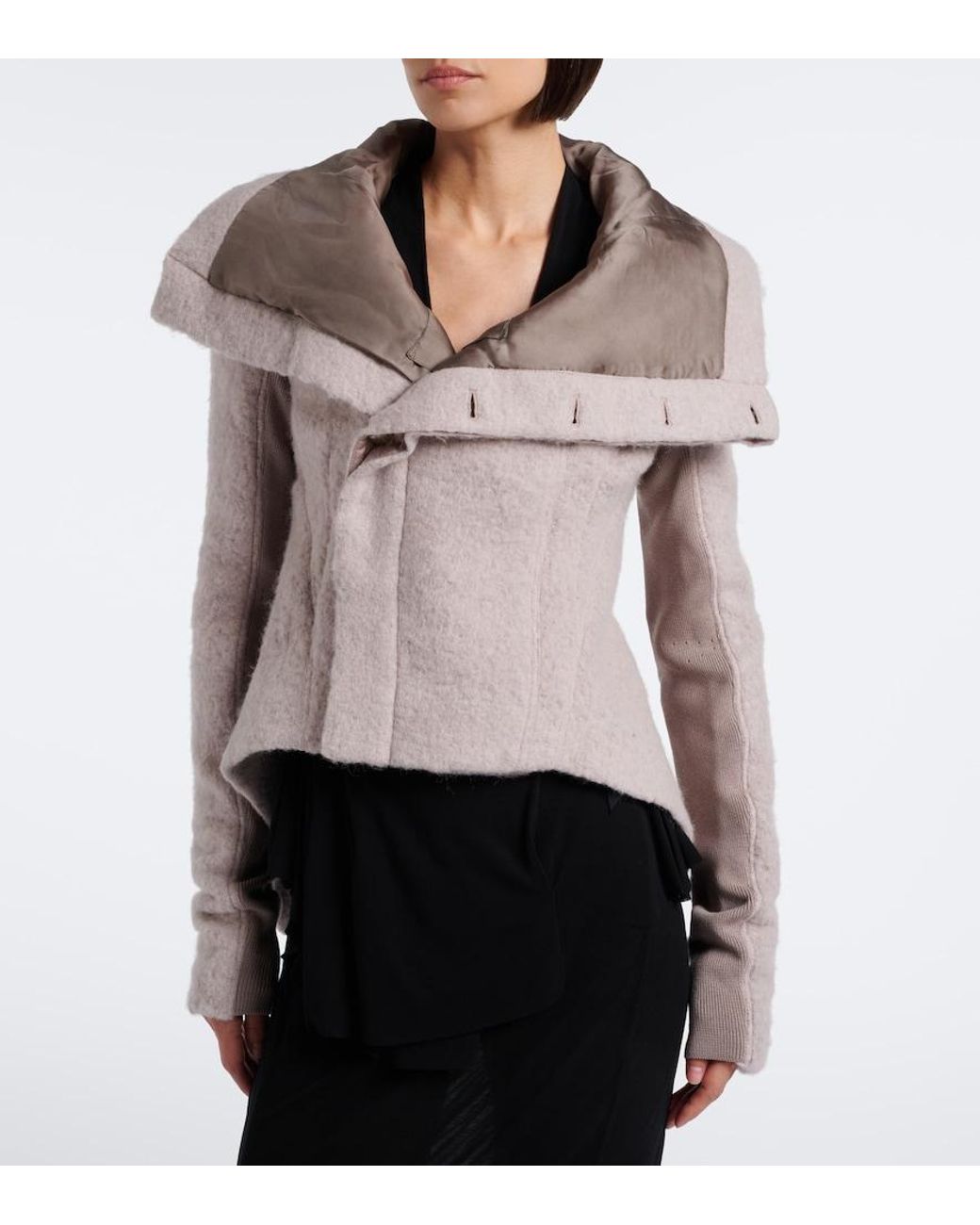 Rick Owens Gray Asymmetric Alpaca And Wool-Blend Jacket