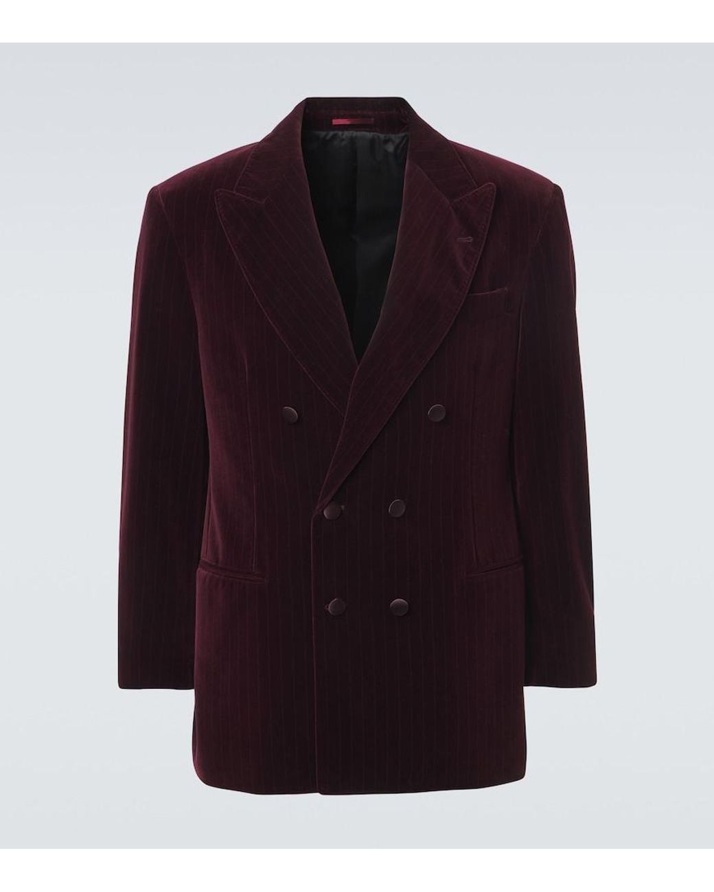 Brunello Cucinelli Red Pinstripe Cotton Velvet Double-Breasted Blazer for men