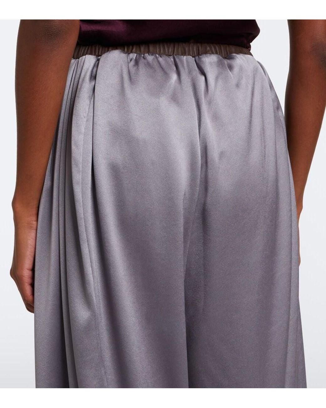 JACQUES WEI Purple Leather-Trimmed Satin Wide-Leg Pants