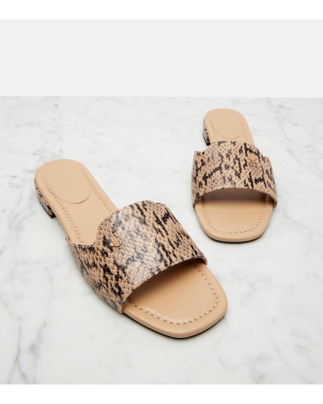 Jimmy Choo Natural Dina Snake-Effect Leather Slides