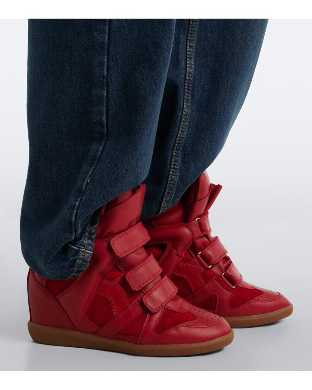Isabel Marant Red Beckett Leather And Suede Wedge Sneakers