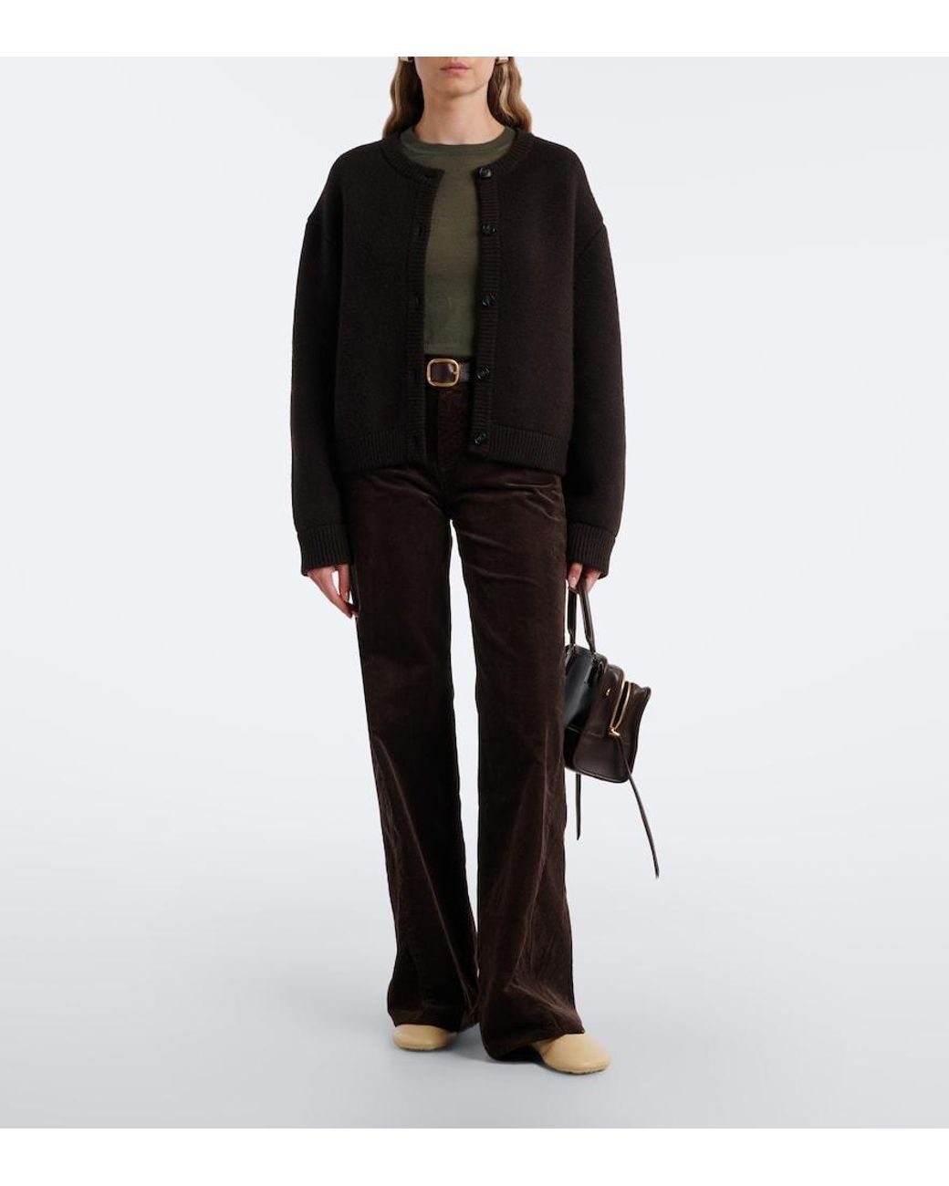 7 For All Mankind Black Lotta Cotton-Blend Corduroy Flared Pants