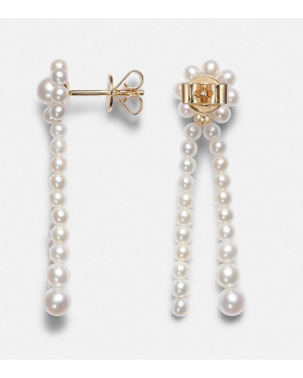 Sophie Bille Brahe White Promenade De Fleur 14Kt Earrings With Freshwater Pearls