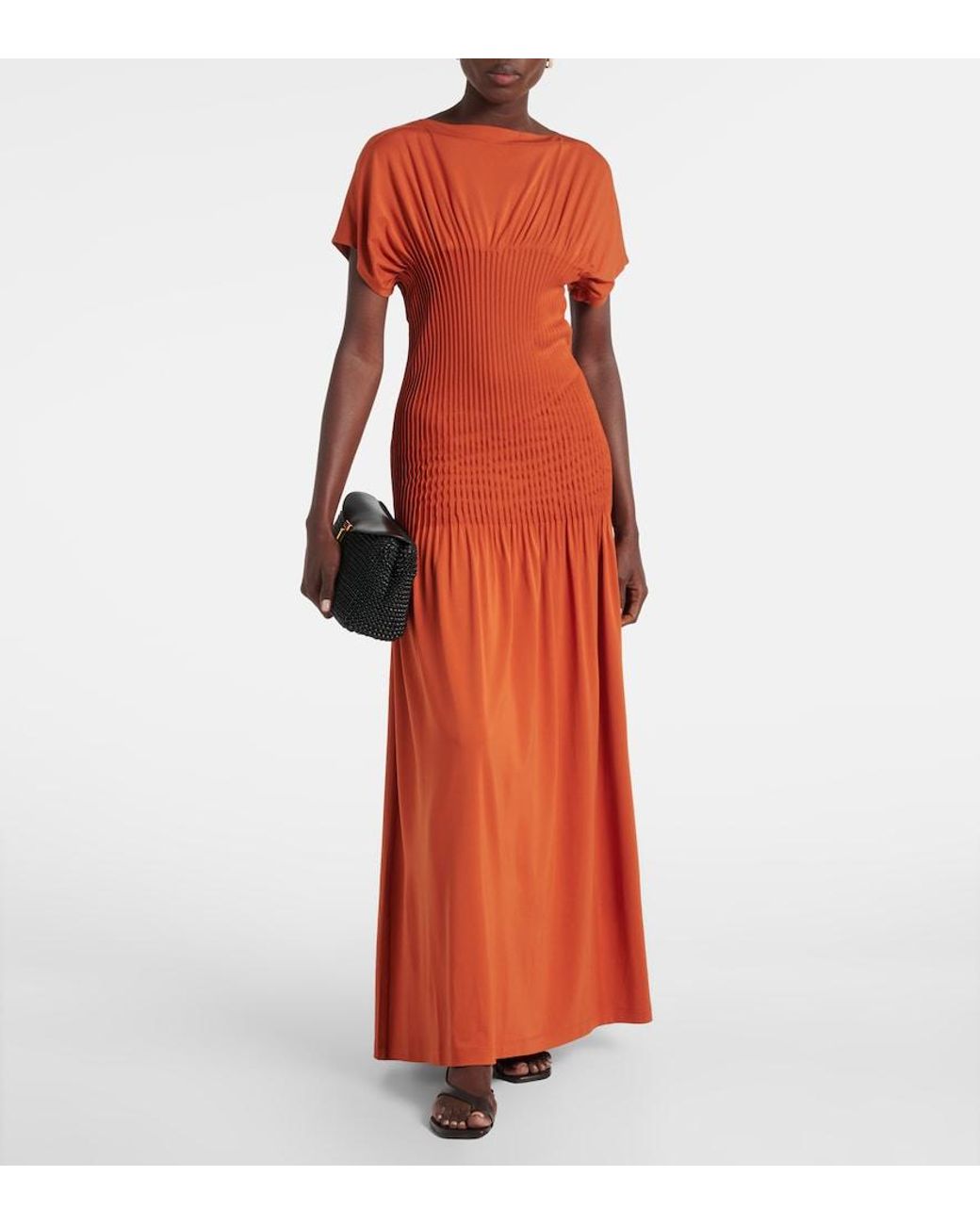 Totême Orange Pleated Jersey Maxi Dress