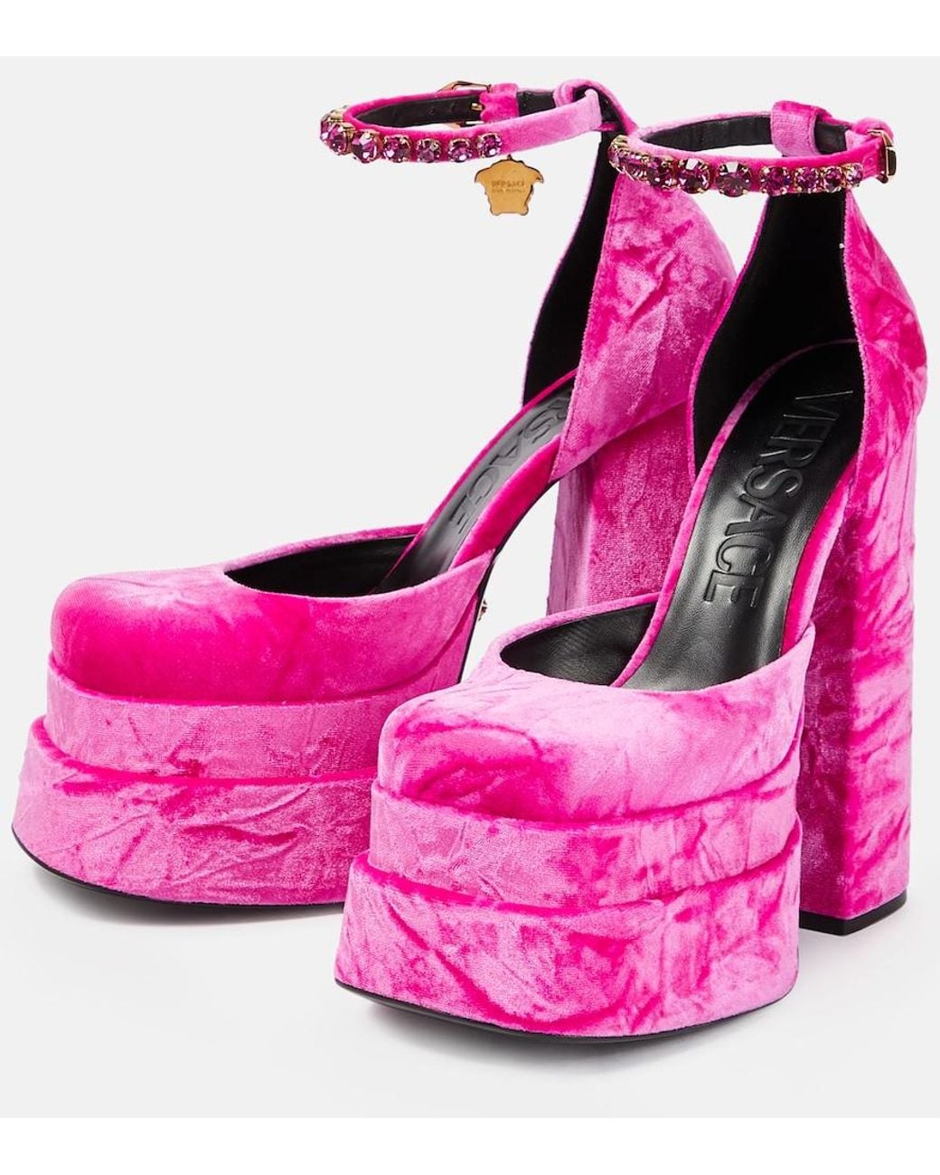 Versace Pink Medusa Aevitas Velvet Platform Pump