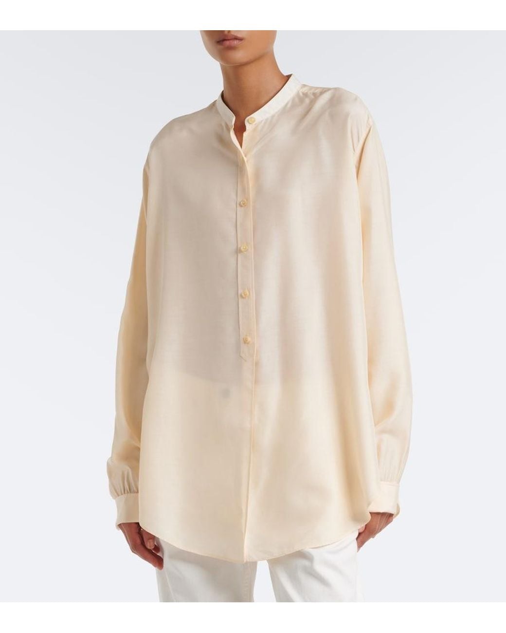 The Row White Lula Silk Satin Shirt