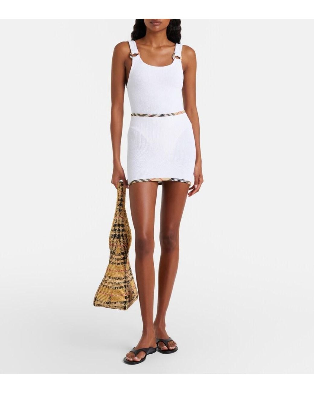 Burberry Metallic Check Medium Raffia Tote Bag