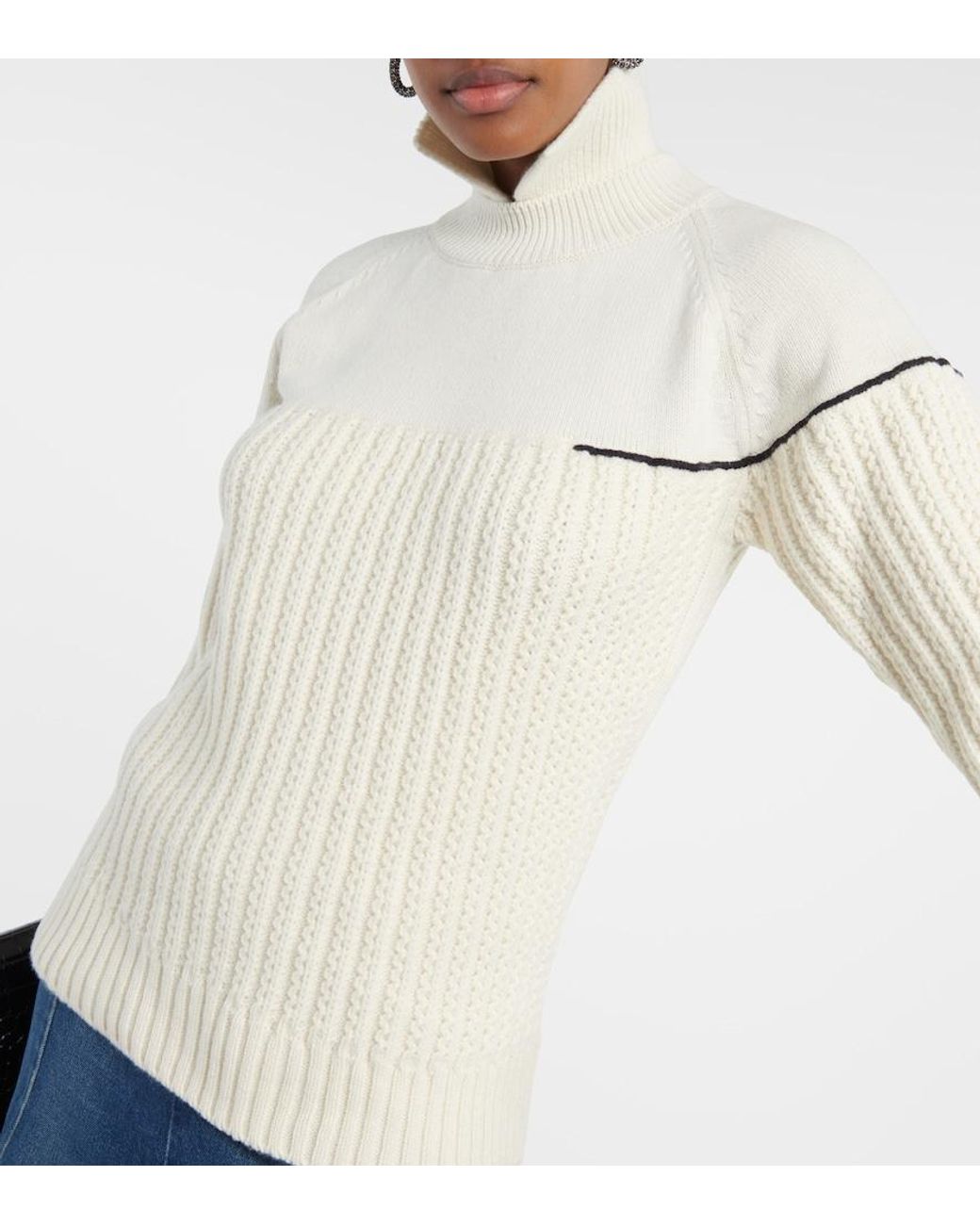 Victoria Beckham Natural Double-Collar Wool Sweater