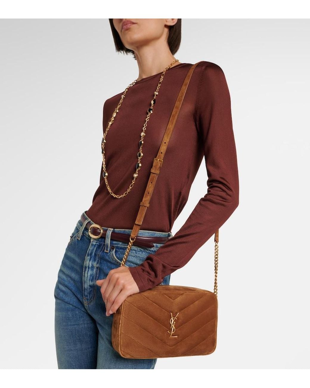 Saint Laurent Brown Loulou Medium Suede Camera Bag