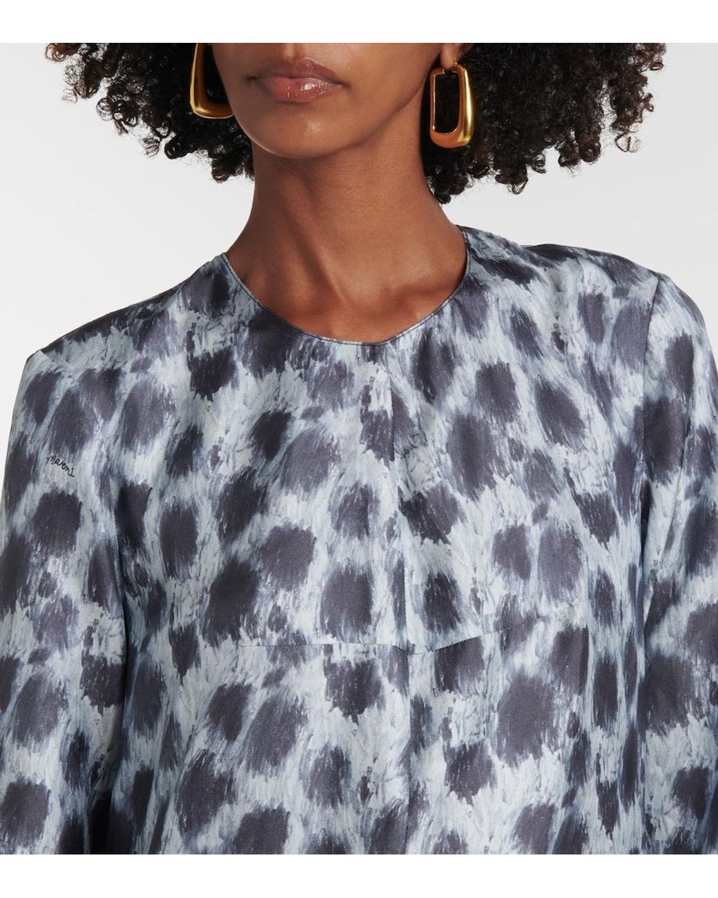 Marni Blue Printed Silk Maxi Dress