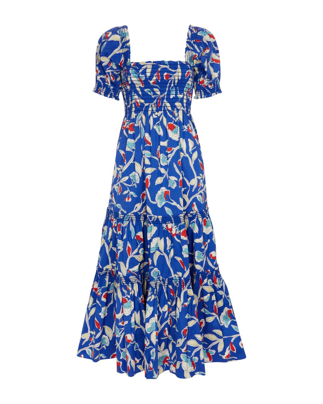 Tory Burch Floral Stretch-poplin Midi Dress in Blue | Lyst Australia