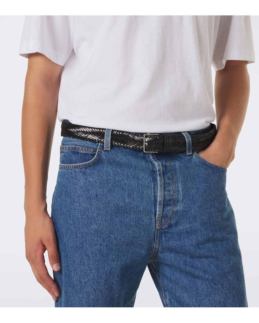 The Row Black Fisherman Woven Leather Belt for men